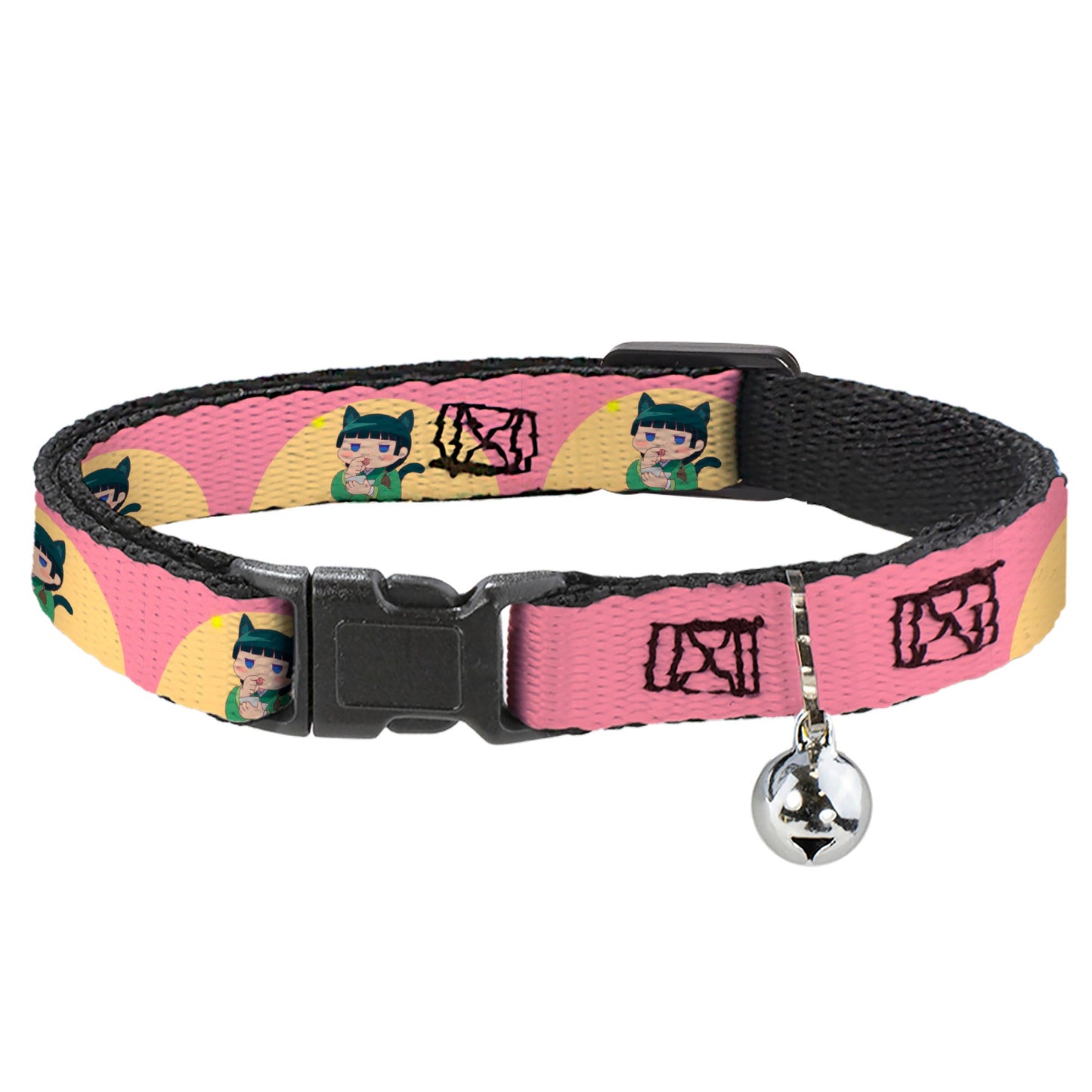 Breakaway Cat Collar with Bell - The Apothecary Diaries Chibi Maomao Cat Pose Pink/Yellow