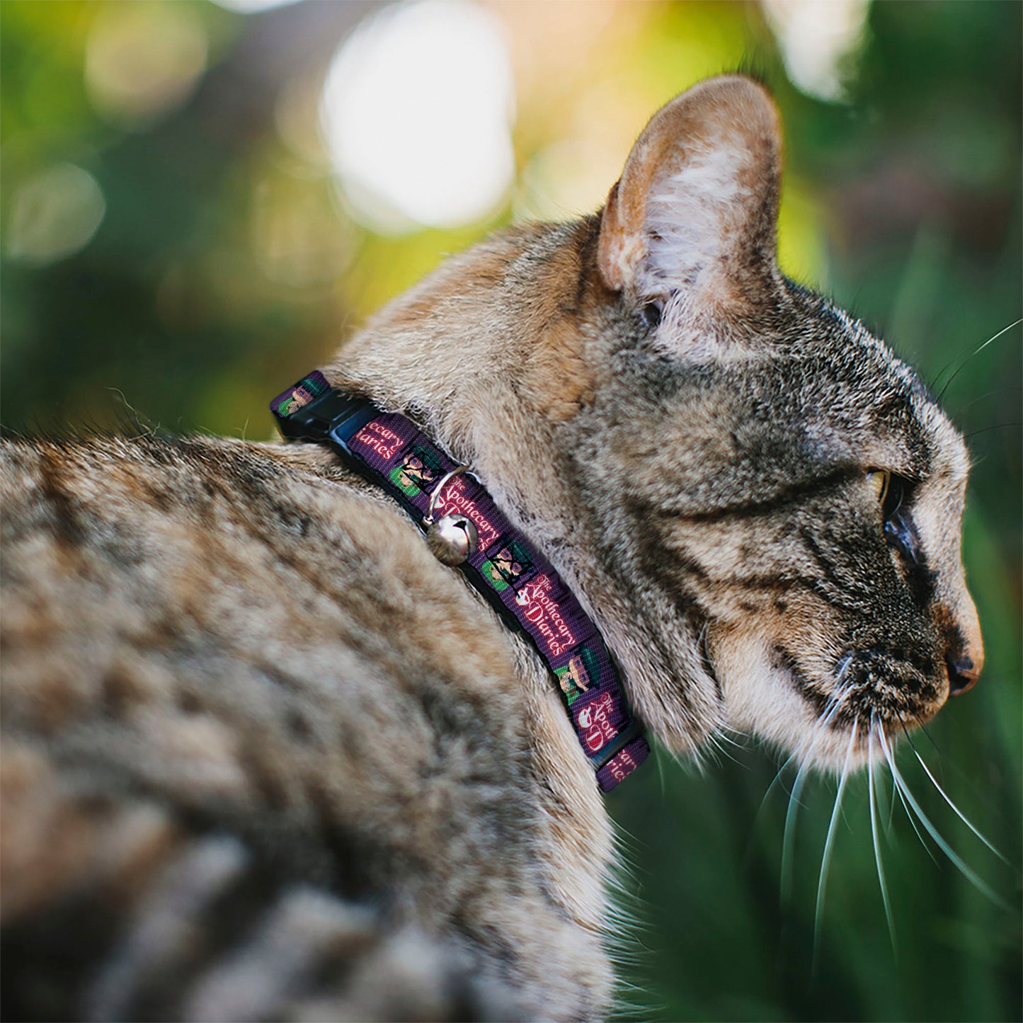 Breakaway Cat Collar with Bell - THE APOTHECARY DIARIES Chibi Maomao Pose and Title Logo Purple