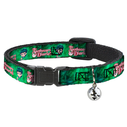Breakaway Cat Collar with Bell - THE APOTHECARY DIARIES Maomao Grinding Pose and Title Logo Greens