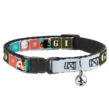Breakaway Cat Collar with Bell - Gremlins GIZMO Text and Pose Blocks White/Multi Color
