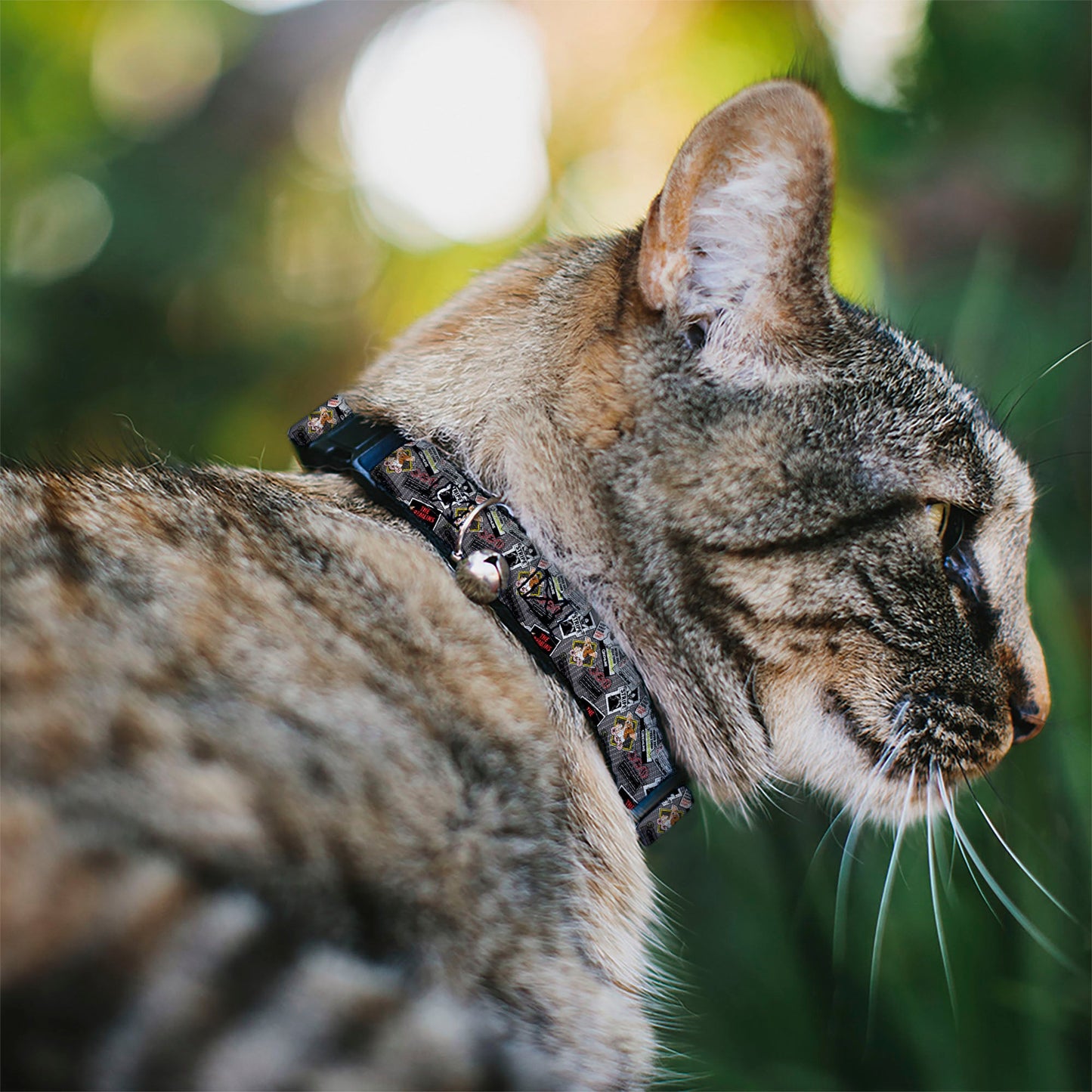 Breakaway Cat Collar with Bell - Gremlins Gizmo Pose and Rules Collage Gray