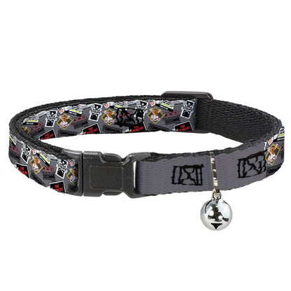 Breakaway Cat Collar with Bell - Gremlins Gizmo Pose and Rules Collage Gray