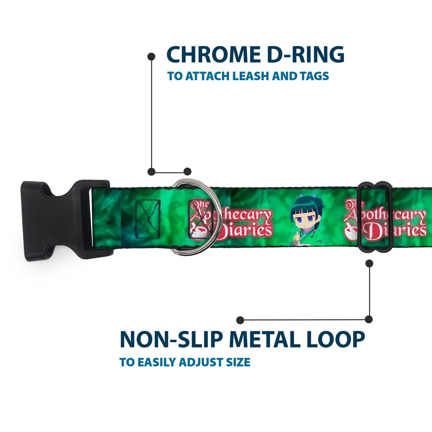 Plastic Clip Collar - THE APOTHECARY DIARIES Maomao Grinding Pose and Title Logo Greens