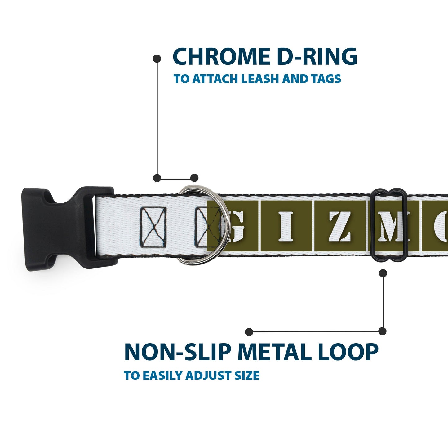 Plastic Clip Collar - Gremlins GIZMO Text and Pose Blocks White/Multi Color