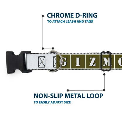 Plastic Clip Collar - Gremlins GIZMO Text and Pose Blocks White/Multi Color