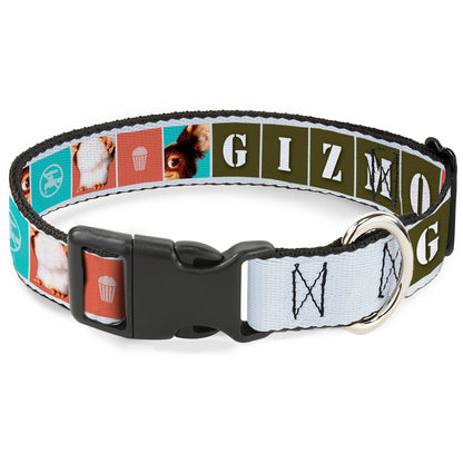 Plastic Clip Collar - Gremlins GIZMO Text and Pose Blocks White/Multi Color