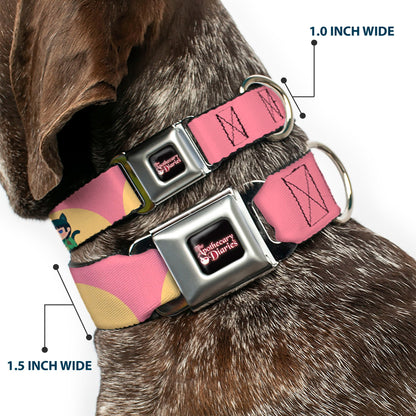 THE APOTHECARY DIARIES Title Logo Full Color Black/Red/White Seatbelt Buckle Collar - The Apothecary Diaries Chibi Maomao Cat Pose Pink/Yellow