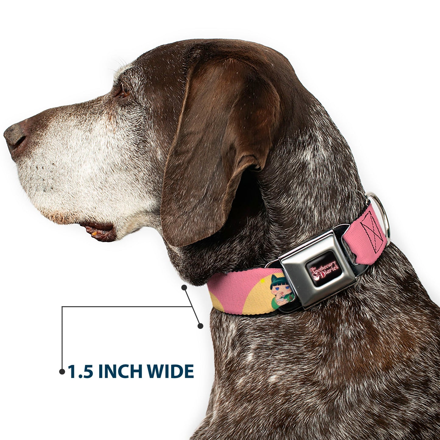 THE APOTHECARY DIARIES Title Logo Full Color Black/Red/White Seatbelt Buckle Collar - The Apothecary Diaries Chibi Maomao Cat Pose Pink/Yellow