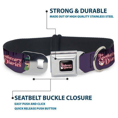 THE APOTHECARY DIARIES Title Logo Full Color Black/Red/White Seatbelt Buckle Collar - THE APOTHECARY DIARIES Chibi Maomao Pose and Title Logo Purple