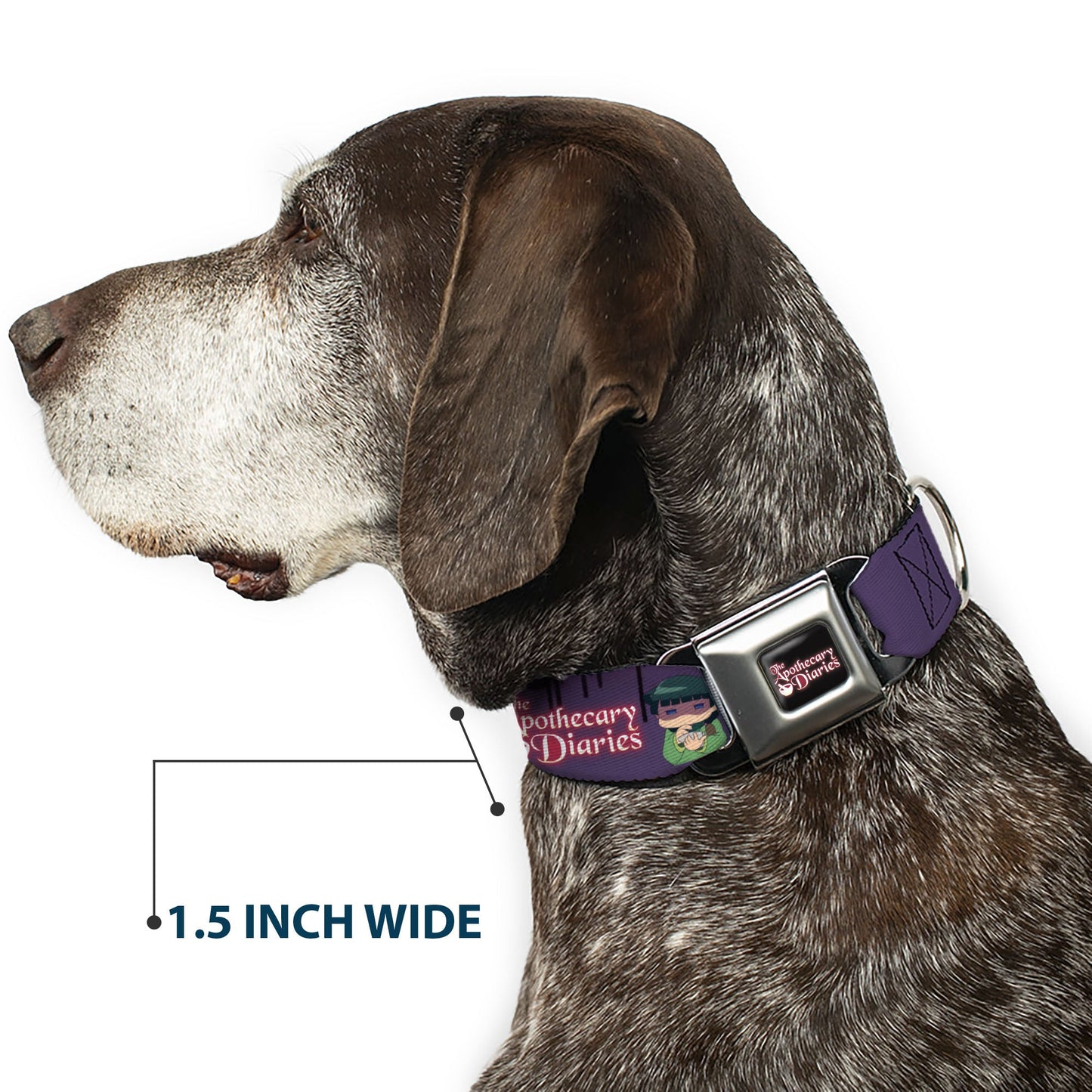 THE APOTHECARY DIARIES Title Logo Full Color Black/Red/White Seatbelt Buckle Collar - THE APOTHECARY DIARIES Chibi Maomao Pose and Title Logo Purple