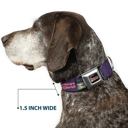 THE APOTHECARY DIARIES Title Logo Full Color Black/Red/White Seatbelt Buckle Collar - THE APOTHECARY DIARIES Chibi Maomao Pose and Title Logo Purple