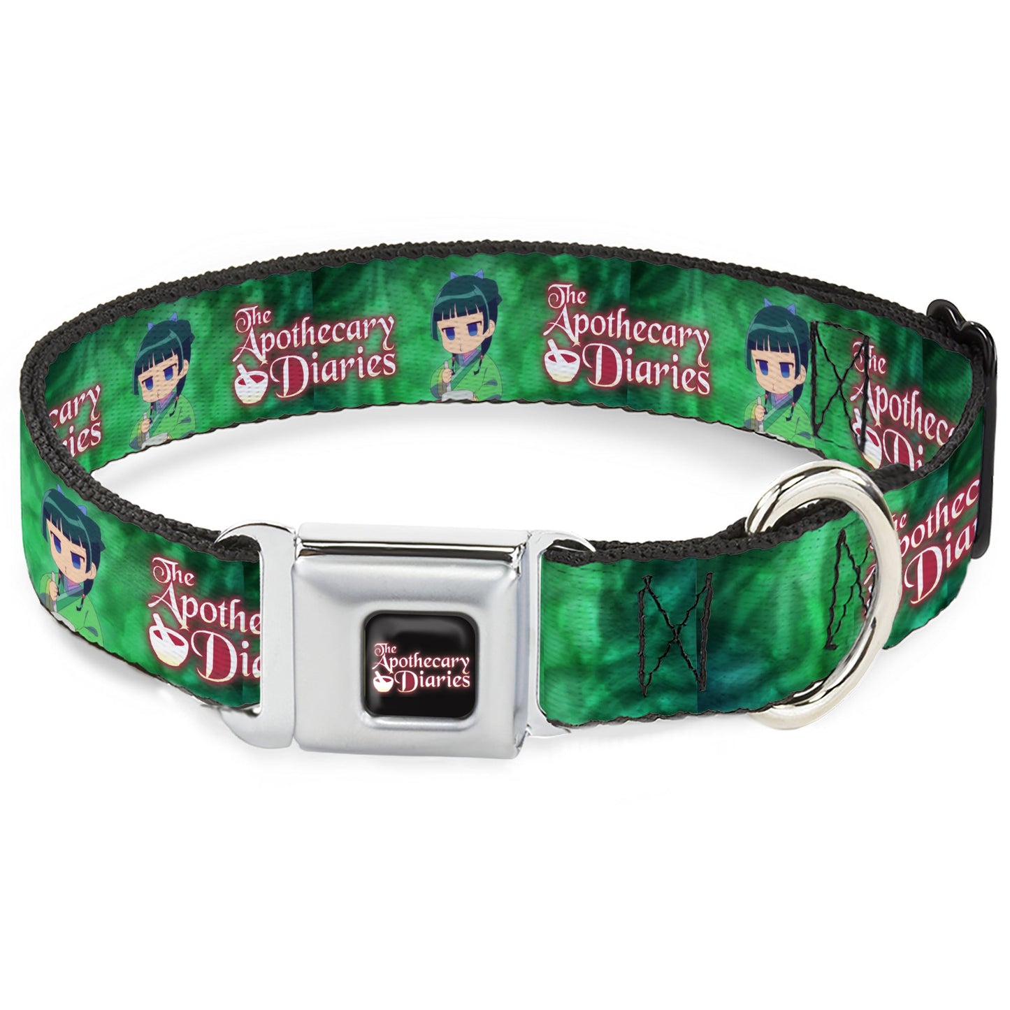 THE APOTHECARY DIARIES Title Logo Full Color Black/Red/White Seatbelt Buckle Collar - THE APOTHECARY DIARIES Maomao Grinding Pose and Title Logo Greens