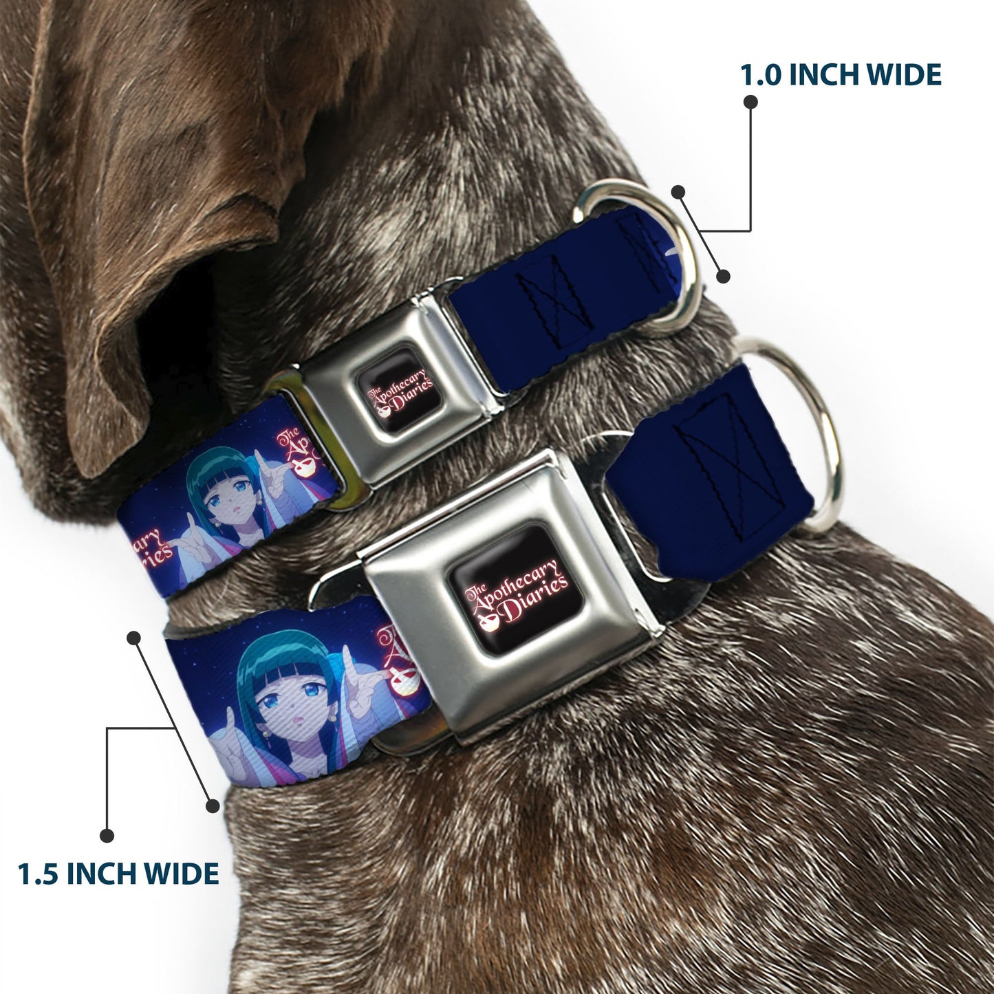 THE APOTHECARY DIARIES Title Logo Full Color Black/Red/White Seatbelt Buckle Collar - THE APOTHECARY DIARIES Maomao Hands Out Pose and Title Logo Purples
