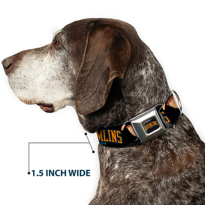 GREMLINS 1984 Title Logo Full Color Black/Blue/Orange Seatbelt Buckle Collar - GREMLINS 1984 Gizmo Face Close-Up Black