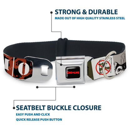 GREMLINS Text Logo Full Color Black/Red Seatbelt Buckle Collar - Gremlins GIZMO Poses/Rules Blocks Red/Greens/Grays/White