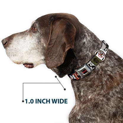 GREMLINS Text Logo Full Color Black/Red Seatbelt Buckle Collar - Gremlins GIZMO Poses/Rules Blocks Red/Greens/Grays/White