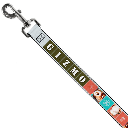 Dog Leash - Gremlins GIZMO Text and Pose Blocks White/Multi Color