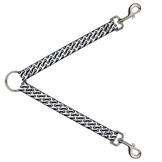 Dog Leash Splitter - Diagonal Handlebar Mustaches White/Black