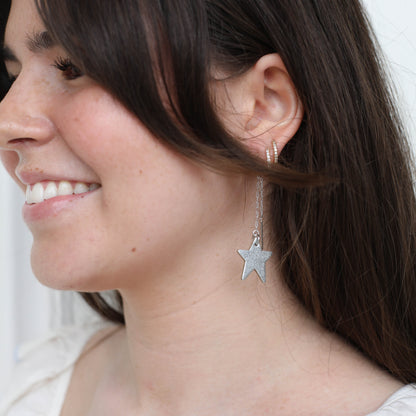 Silver Satin Delta Star Threader Earrings