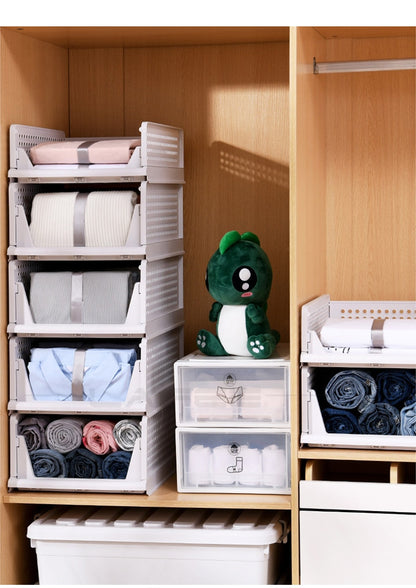 Multi-Layered Foldable Wardrobe Organizer with Drawers - Stackable, Space-Saving, and Convenient Closet Storage Solution