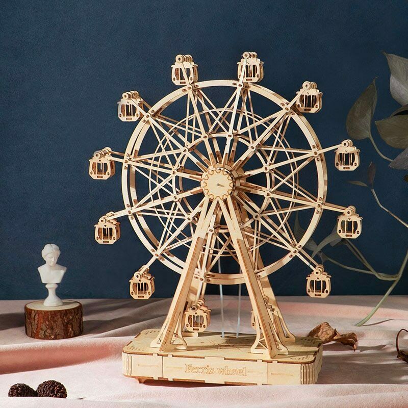 Robotime DIY Rotatable 3d Wooden Puzzle Music Box Ferris Wheel For Gifts