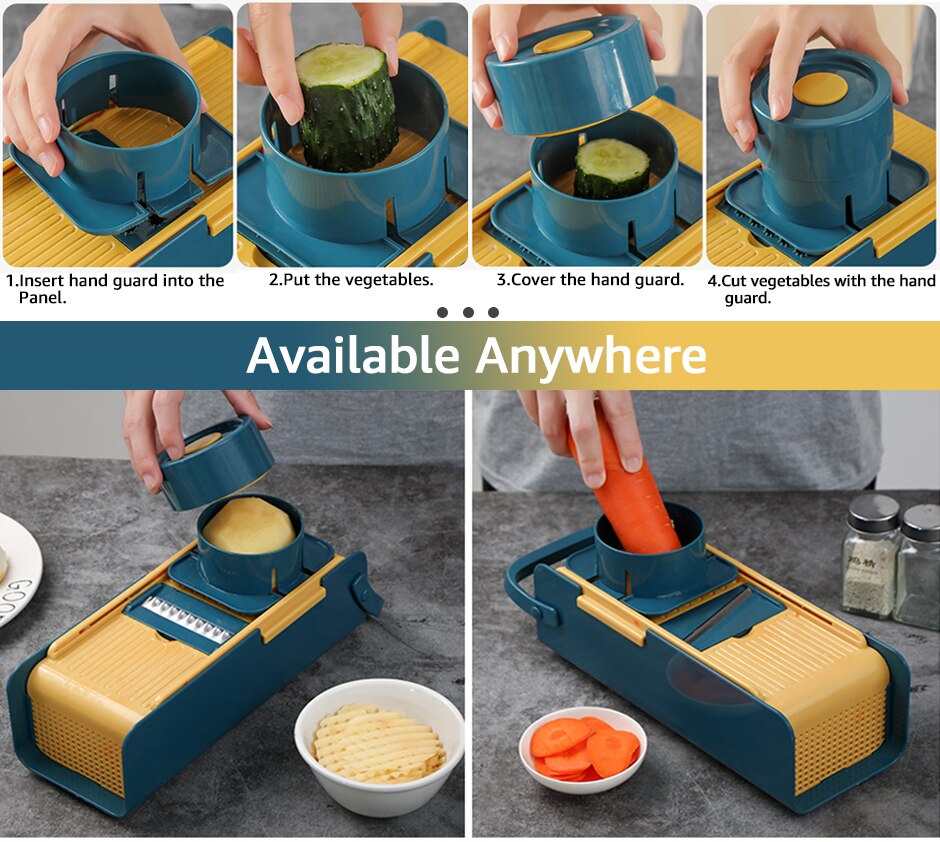 8-in-1 Kitchen Gadgets: Vegetable Cutter, Shredder, Chopper, Slicer, Fruit Peeler, Grater, and Drain Basket - Essential Kitchen Accessories