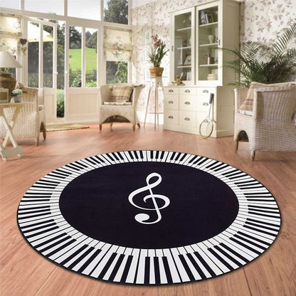 New Carpet Music Symbol Piano Keys Black White Round Carpet Anti Slip Rugs Home Bedroom Foot Pads Floor Decoration 4 sizes