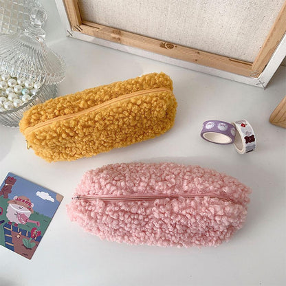 Lambswool Pencil Case Pen Pouch Plush Kawaii Zipper Bags Cosmetic Make Up Organizer Pouch School Office Stationery Supplies