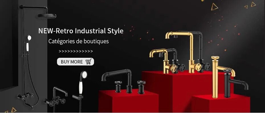 Retro Industrial Matte Black Brass Bathroom Faucets with Hot and Cold Water Mixer - Basin Faucets - Model WF-20A01