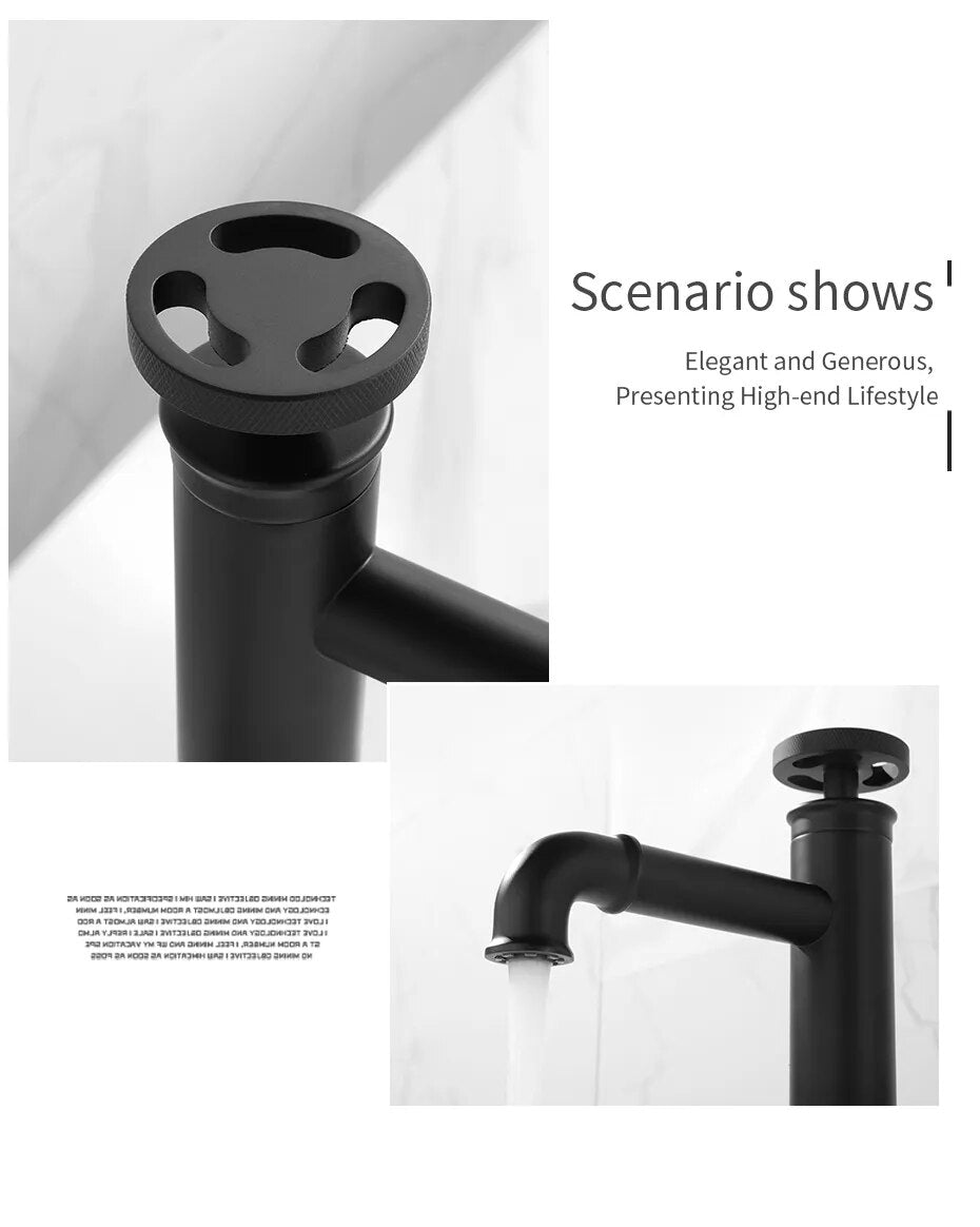 Retro Industrial Matte Black Brass Bathroom Faucets with Hot and Cold Water Mixer - Basin Faucets - Model WF-20A01