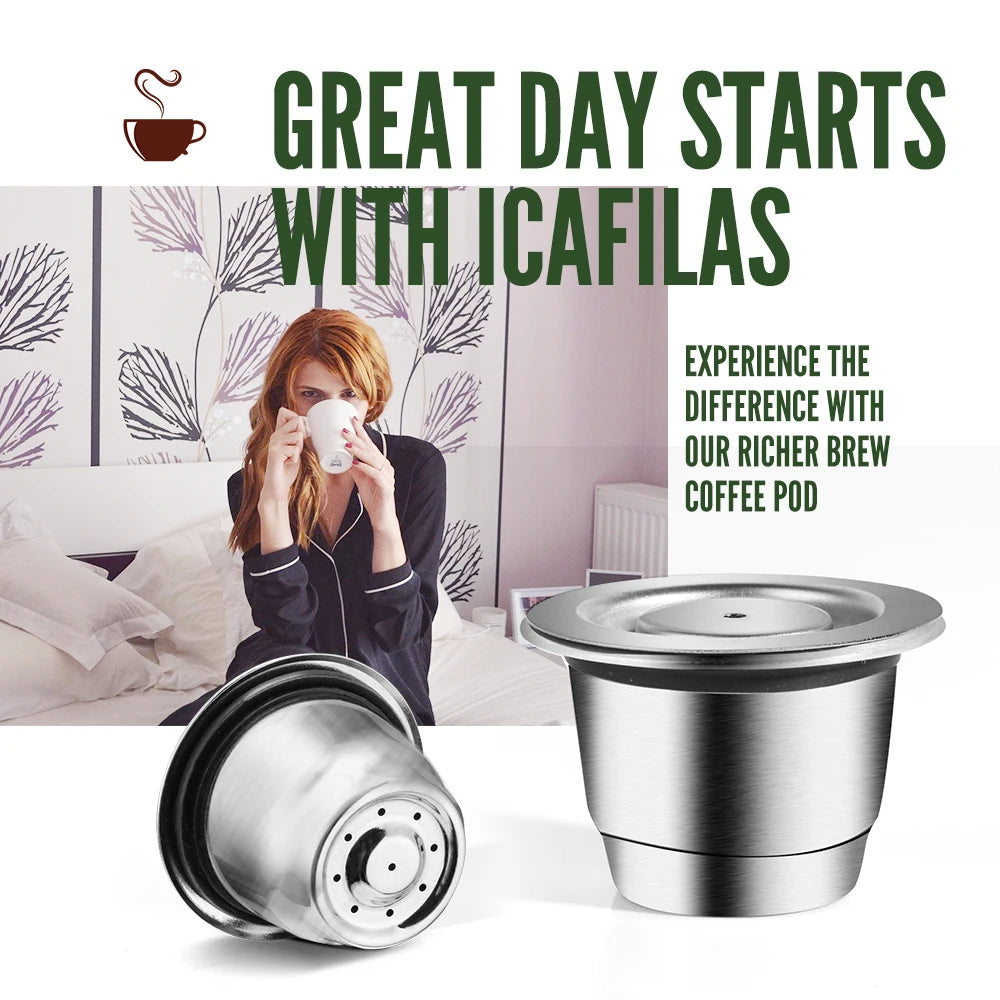 icafilas Coffee Capsule Reusable for Nespresso Cafe Machine Stainless Steel Pod Reutilisable Coffee Filters Eco-Friendly Cup