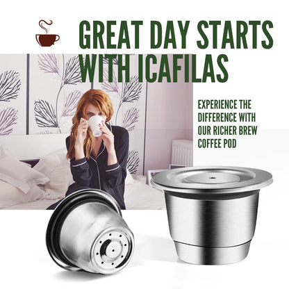 icafilas Coffee Capsule Reusable for Nespresso Cafe Machine Stainless Steel Pod Reutilisable Coffee Filters Eco-Friendly Cup