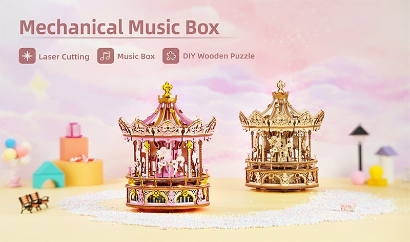 Robotime Rokr Music Box Starry Night 3D Wooden Puzzle Game Assembly Model Building Kits Toys for Children Kids Birthday Gifts