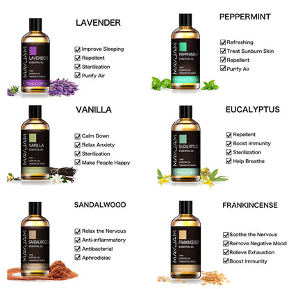 100ml Pure Natural Tea Tree Sandalwood Essential Oils Diffuser Plant Lavender Mint Vanilla Rosemary Eucalyptus Essential Oil