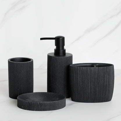 Sleek Black Bathroom Set: Soap Dispenser, Toothbrush Holder, Tumbler, Soap Dish, Mouthwash Cup, Toilet Brush Holder