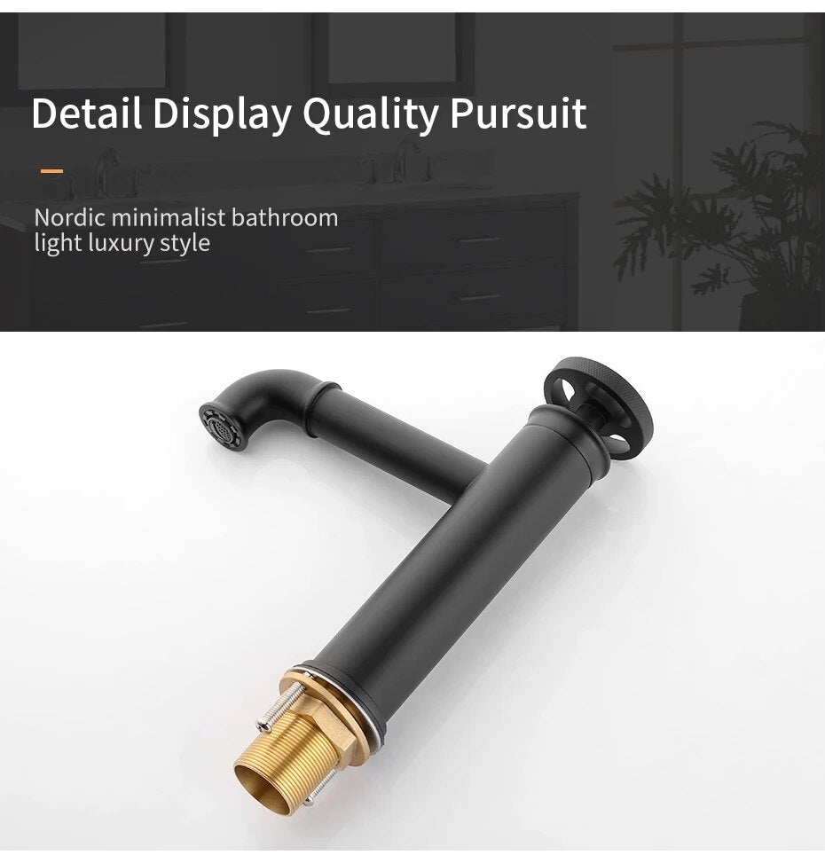 Retro Industrial Matte Black Brass Bathroom Faucets with Hot and Cold Water Mixer - Basin Faucets - Model WF-20A01