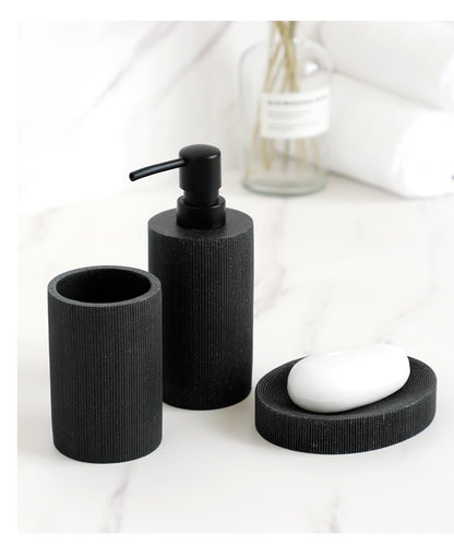 Sleek Black Bathroom Set: Soap Dispenser, Toothbrush Holder, Tumbler, Soap Dish, Mouthwash Cup, Toilet Brush Holder