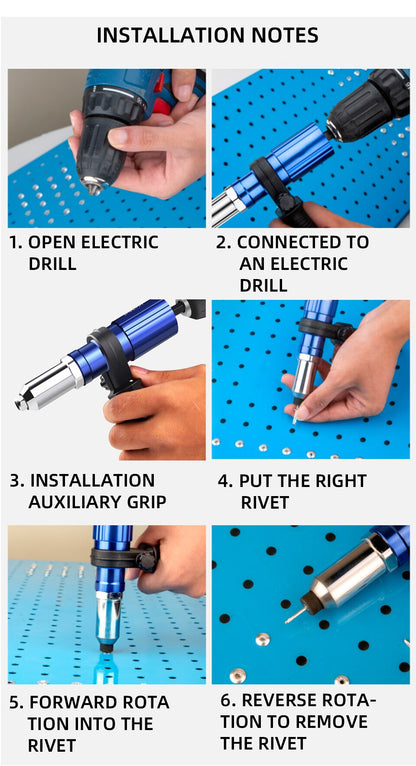 Cordless Electric Rivet Gun with Drill Adapter: 2.4mm-4.8mm Rivet Nut Gun for Effortless Insert Nut Pulling and Riveting