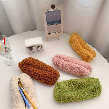 Lambswool Pencil Case Pen Pouch Plush Kawaii Zipper Bags Cosmetic Make Up Organizer Pouch School Office Stationery Pencil Bag