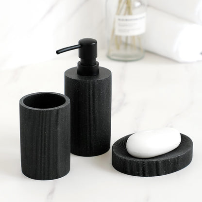 Sleek Black Bathroom Set: Soap Dispenser, Toothbrush Holder, Tumbler, Soap Dish, Mouthwash Cup, Toilet Brush Holder