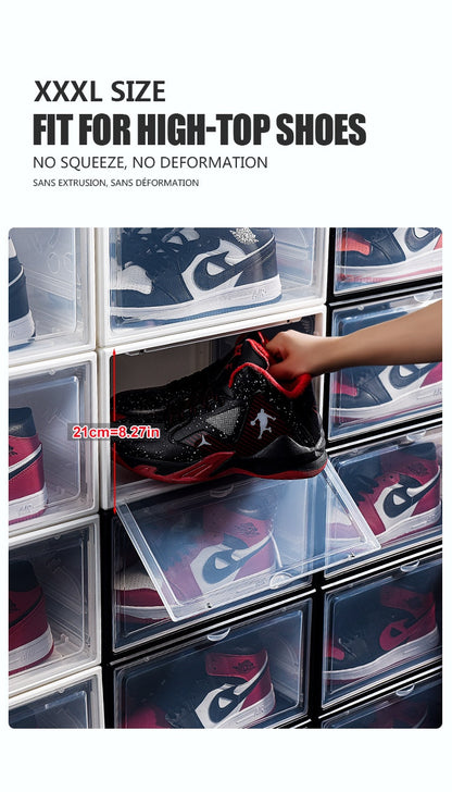 Dustproof Stackable High-Top Sneakers Storage Box - Set of 2 Hardened Plastic Shoe Organizers