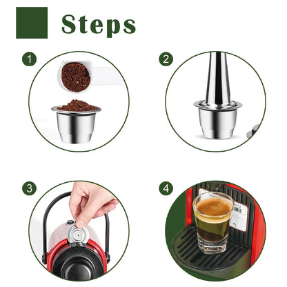 icafilas Coffee Capsule Reusable for Nespresso Cafe Machine Stainless Steel Pod Reutilisable Coffee Filters Eco-Friendly Cup