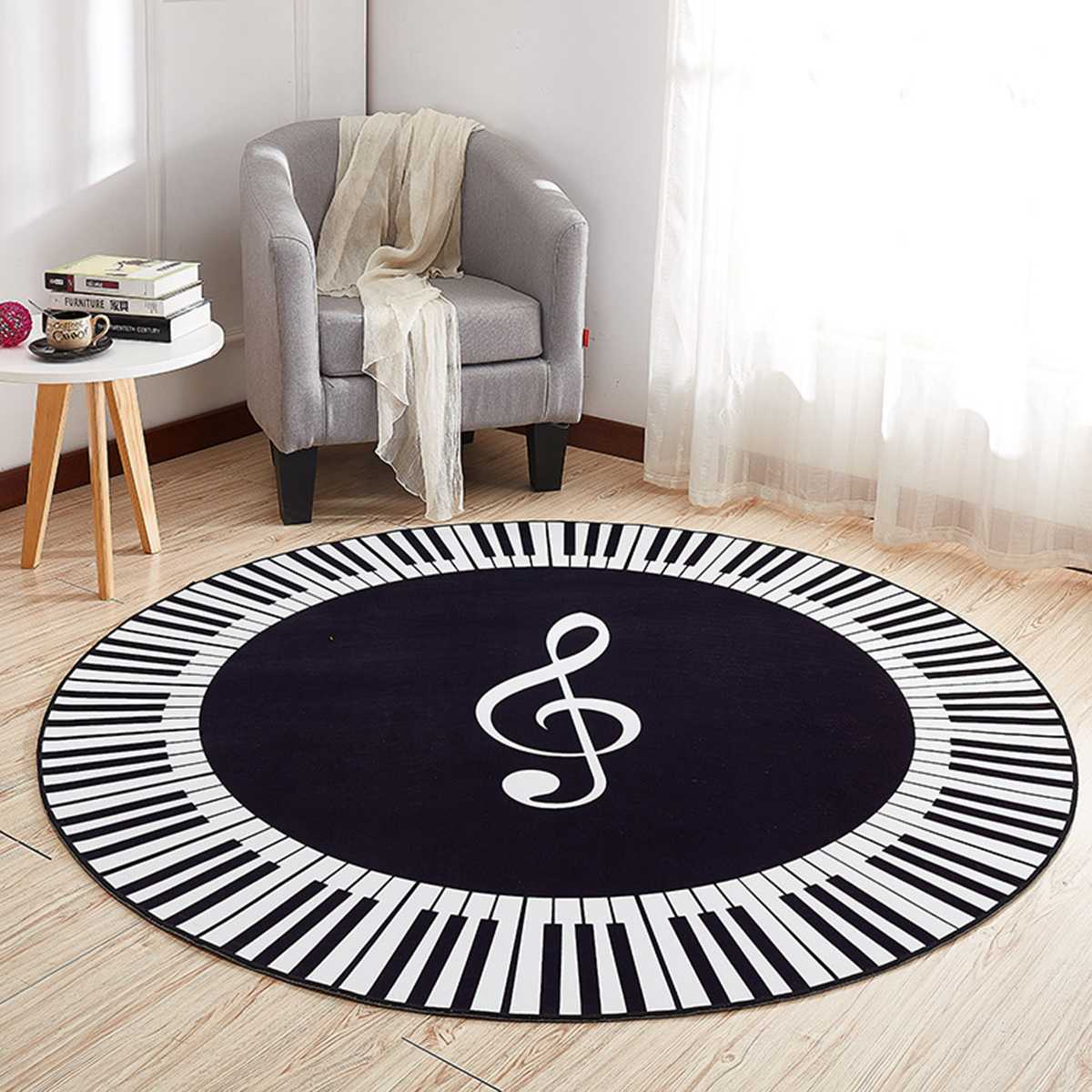 New Carpet Music Symbol Piano Keys Black White Round Carpet Anti Slip Rugs Home Bedroom Foot Pads Floor Decoration 4 sizes