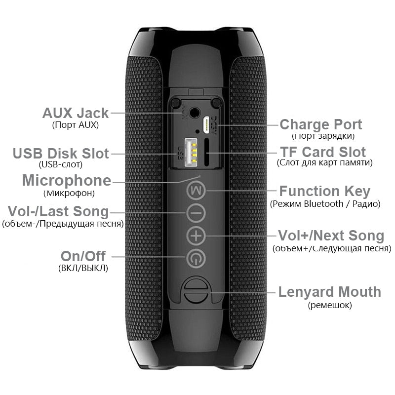 Portable Bluetooth Speaker: Waterproof Wireless Bass Column Subwoofer Stereo Loudspeaker for Outdoor, Music Box with TF Card and FM Radio
