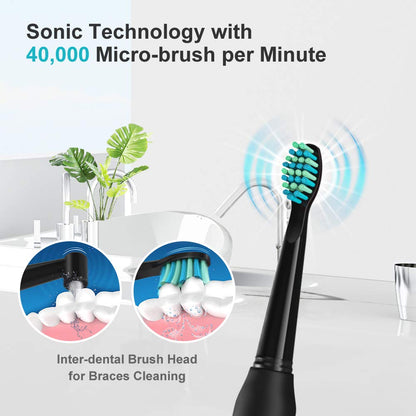D7 Sonic Electric Toothbrushes with 5 Modes, Smart Timer, Rechargeable, and 8 Super Whitening Toothbrush Heads for Adults and Kids