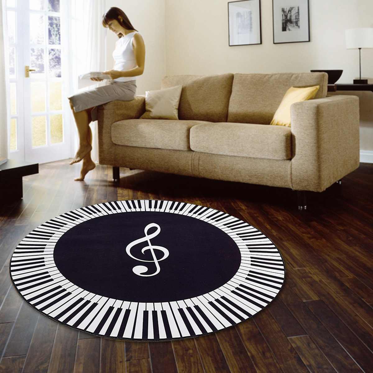 New Carpet Music Symbol Piano Keys Black White Round Carpet Anti Slip Rugs Home Bedroom Foot Pads Floor Decoration 4 sizes