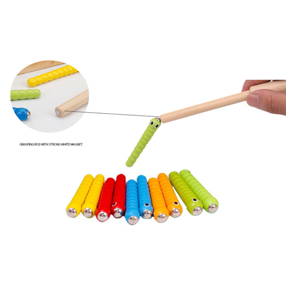 Wooden Strawberry Magnetic Bug Catching Game 5 Worms 1 Wooden Toys Accessories Montessori Toys Trematode Stick Accessory Toddler