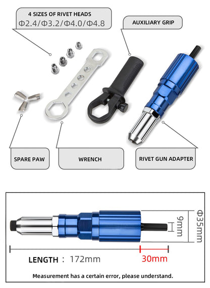 Cordless Electric Rivet Gun with Drill Adapter: 2.4mm-4.8mm Rivet Nut Gun for Effortless Insert Nut Pulling and Riveting