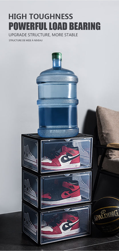 Dustproof Stackable High-Top Sneakers Storage Box - Set of 2 Hardened Plastic Shoe Organizers
