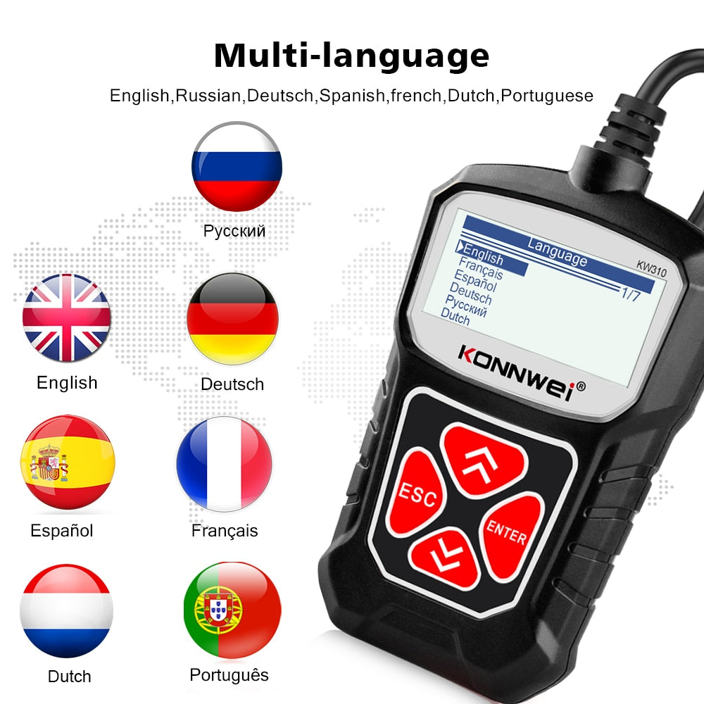 KW310 OBD2 Scanner - Professional Car Diagnostic Tool with Russian Language Support, Automotive Scanner, and Car Maintenance Toolkit